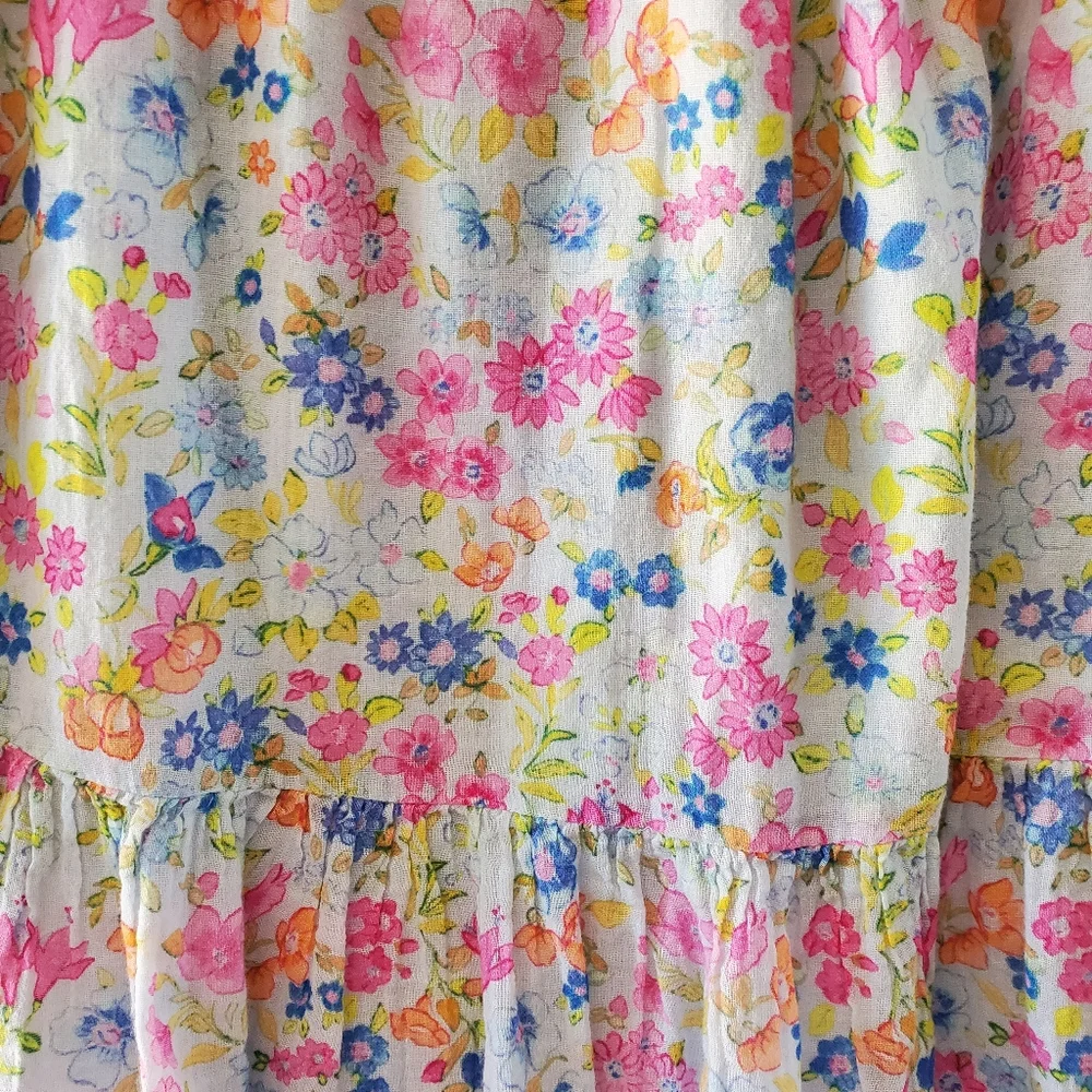 LoveShackFancy Girls Floral Ruffled Dress - Pink, Blue, Yellow